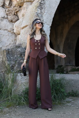 Acı Kahve Düğme Detay Tulum