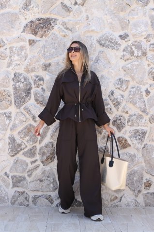 Acı Kahve Paraşüt Kumaş Üst Fermuarlı Takım