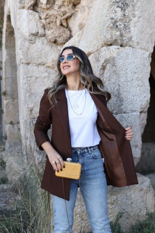 Acı Kahve Yün Efekt Blazer