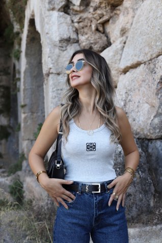 Açık Gri Nakış Detay Atlet