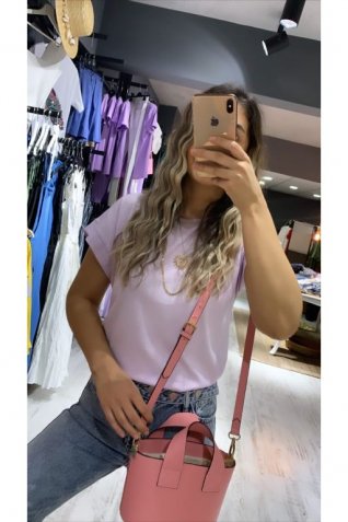 Açık Lila Bisiklet Yaka Kol Detay Tshirt