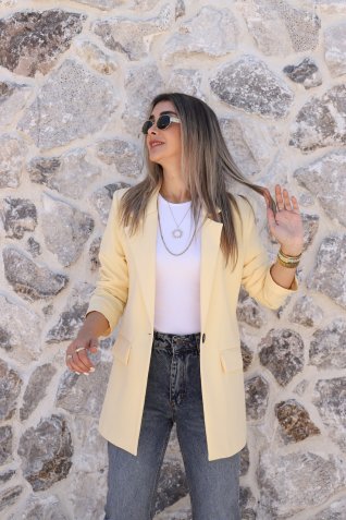 Açık Sarı Tek Düğme Blazer