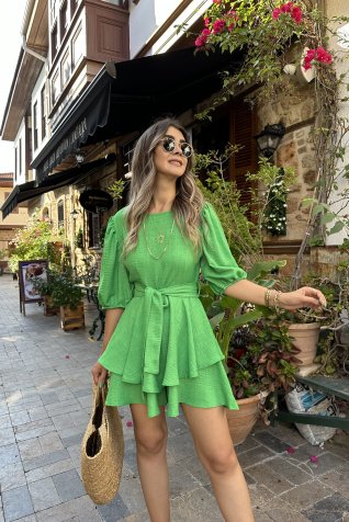 Açık Yeşil Keten Şort Elbise