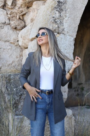 Antrasit Yün Efekt Blazer