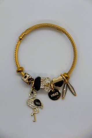 B-29 Gold Siyah Filamingo Charm Bileklik