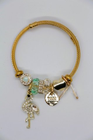 B-29 Gold Yeşil Filamingo Charm Bileklik