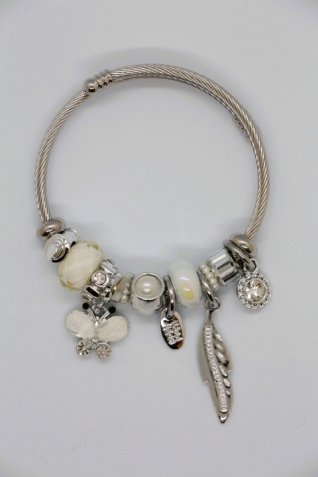 B-29 Gümüş Beyaz Kelebek Charm Bileklik