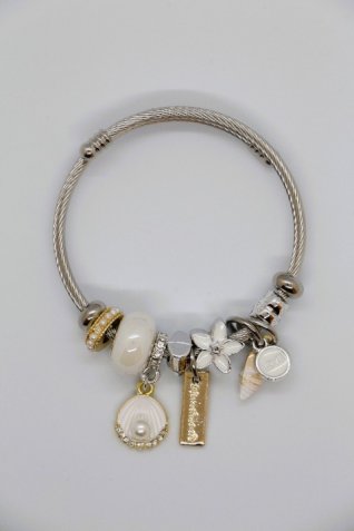 B-29 Gümüş İncili Deniz Kabuğu Charm Bileklik