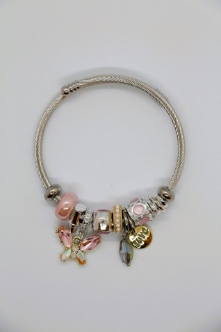 B-29 Gümüş Pembe Kelebek Charm Bileklik