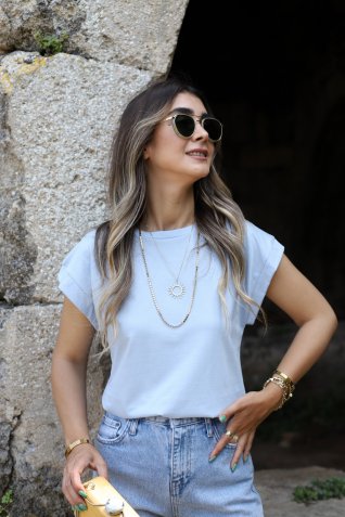 Bebe Mavi Bisiklet Yaka Kol Detay Tshirt