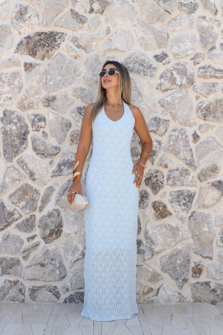 Bebe Mavi Dantel Halter Yaka Elbise