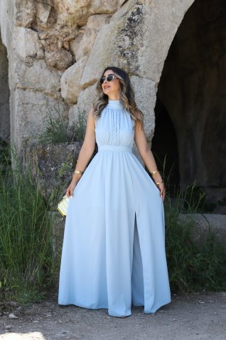 Bebe Mavi Halter Yaka Elbise