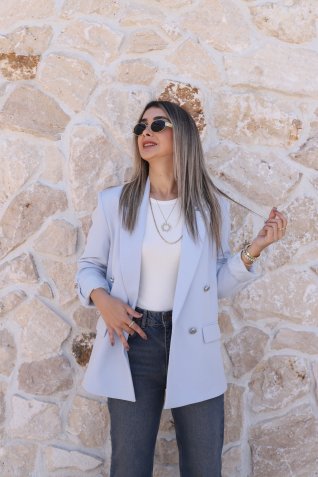 Bebe Mavi Kolu Katlı Gold Düğmeli Blazer