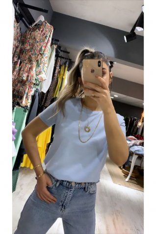 Bebe Mavi Önü Kavisli Basic Tshirt