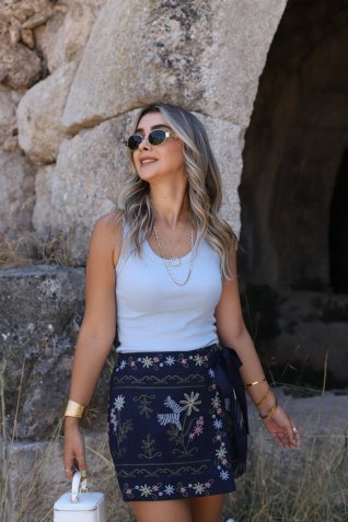 Bebe Mavi Standart Beden Likralı Fitilli Atlet