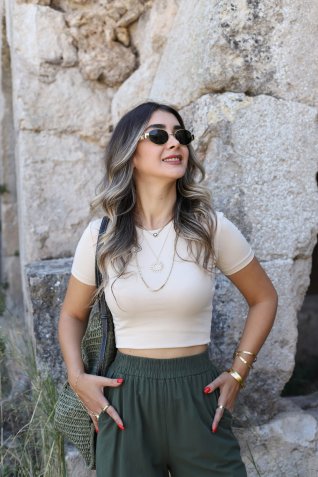 Bej Basic Crop Tshirt