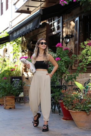 Bej Bombe Cep Detay Pantalon