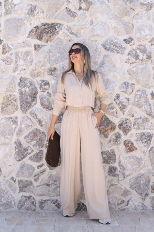 Bej Crop Gömlekli Takım