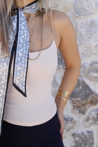 Bej Lastikli Uzun Crop Top