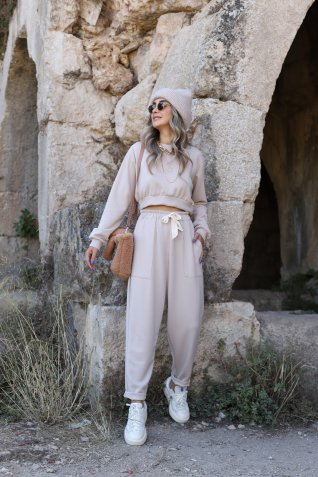 Bej Modal Kumaş Alt Şalvar Kesim Takım