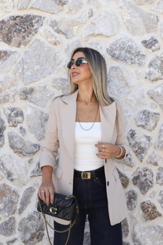 Bej Premium Nervür Detay Blazer