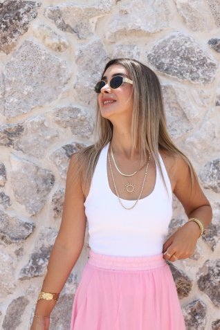 Beyaz Halter Yaka Bluz