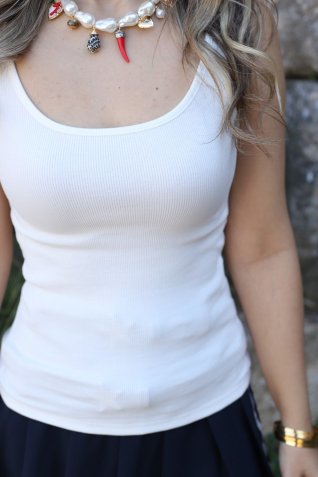 Beyaz Kalın Askılı Fitilli Atlet