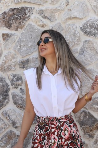 Beyaz Sıfır Kol Vatkalı Salaş Gömlek