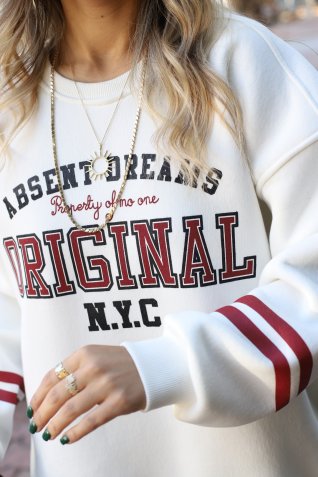 Beyaz Standart Beden Absent Şardonlu Sweat