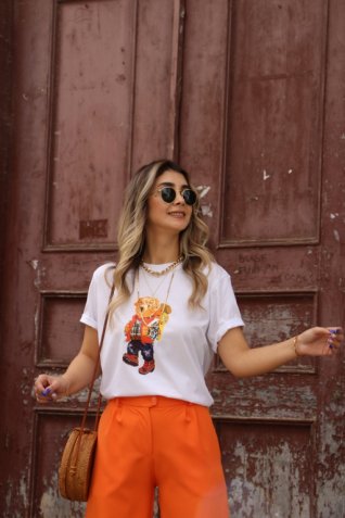 Beyaz Turuncu Teddy Tshirt 