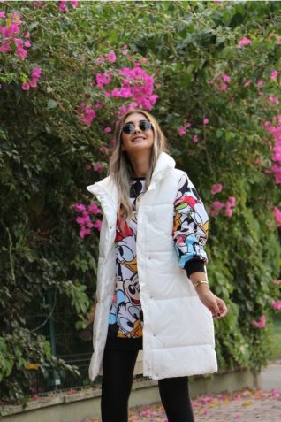 Beyaz Uzun Şişme Yelek