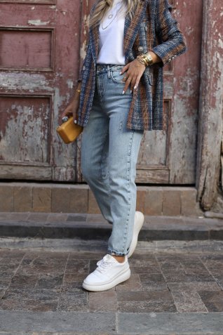 Blue Renk Paça Detay Mom Jean
