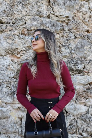 Bordo Balıkçı Yaka Kazak