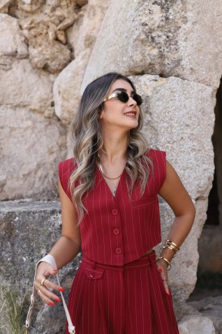 Bordo Çizgili Mix-it Tasarım Yelek