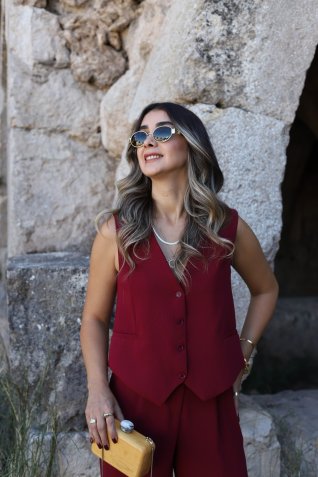 Bordo Dört Düğmeli Yelek