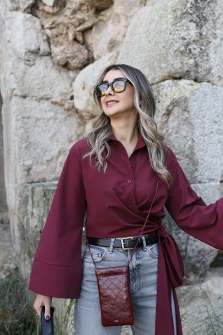 Bordo İspanyol Kol Bağlamalı Gömlek