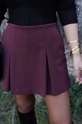 Bordo Kalın Pilili Şort Etek