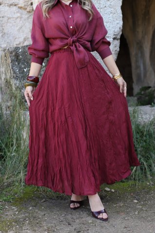 Bordo Kırışık Etek