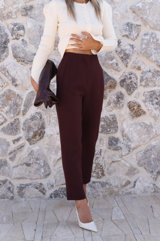 Bordo Premium Önü Flatolu Pantolon