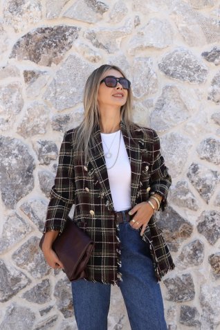 Bordo Püsküllü Kruvaze Blazer