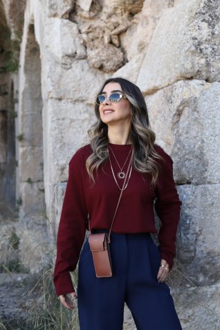 Bordo Standart Beden Orjin Marka Uzun Kollu Bluz