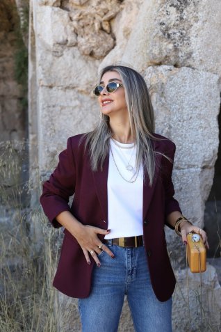 Bordo Üç Cepli Blazer Ceket