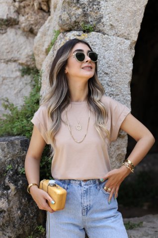 Camel Bisiklet Yaka Kol Detay Tshirt
