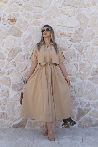 Camel Rüzgarlık Detaylı Gömlek Elbise