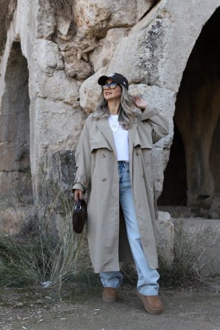Camel Standart Beden Oversize Trençkot