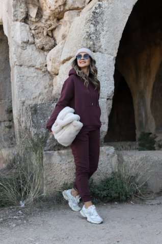 Çikolata Kahve Lastikli Kapüşonlu Eşofman Takımı