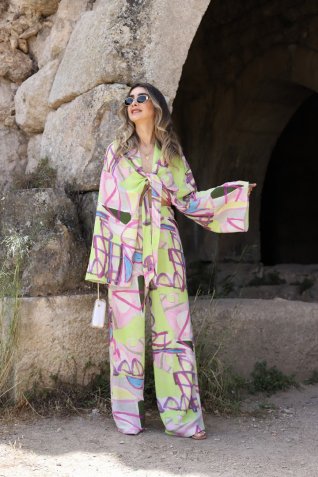 Çok Renkli Keten Pareolu Takım