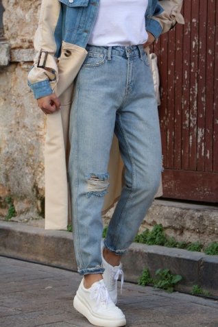 Diz Yırtık Detay Mom Jean