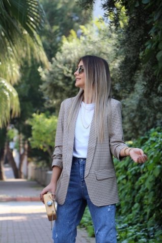 Ekose Büzgü Kol Blazer