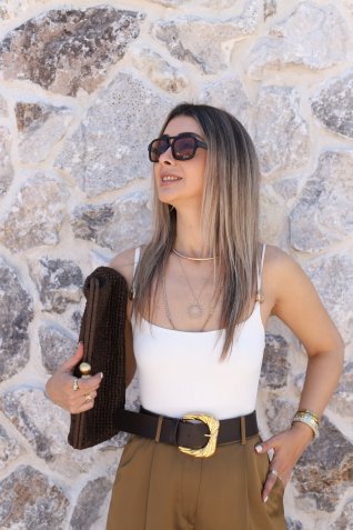 Ekru Askı Detay Bodysuit